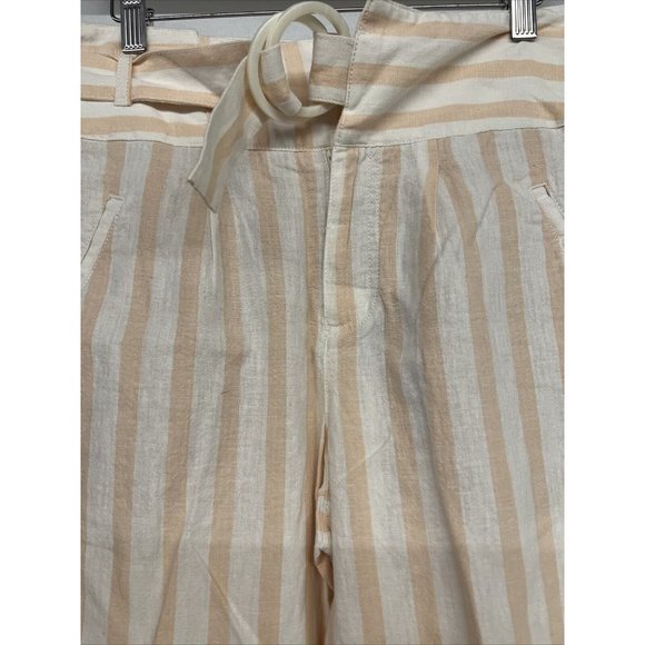 NEW Anthropologie Linen Striped Pink White Oasis Slim leg Belt D-Ring Pant SZ 2 - Picture 7 of 7